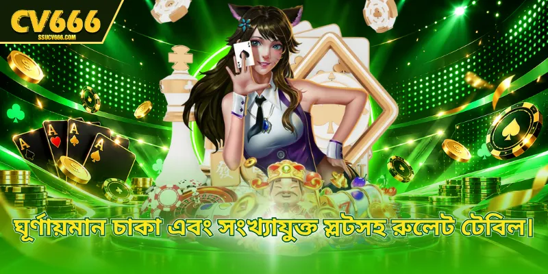 ঘূর্ণায়মান চাকা এবং সংখ্যাযুক্ত স্লটসহ রুলেট টেবিল।