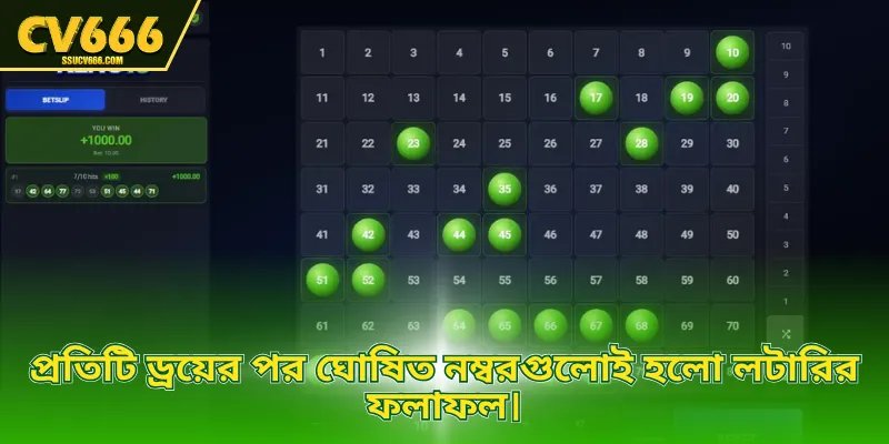 প্রতিটি ড্রয়ের পর ঘোষিত নম্বরগুলোই হলো লটারির ফলাফল।