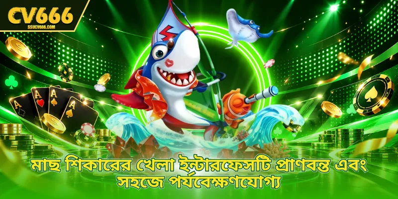 মাছ শিকারের খেলা ইন্টারফেসটি প্রাণবন্ত এবং সহজে পর্যবেক্ষণযোগ্য